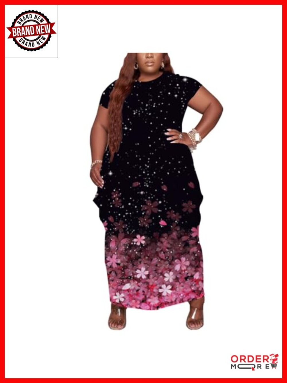 Oversize Plus Size Maxi Dress with Pockets Short Sleeve Swing Dress - Picture 1 of 6